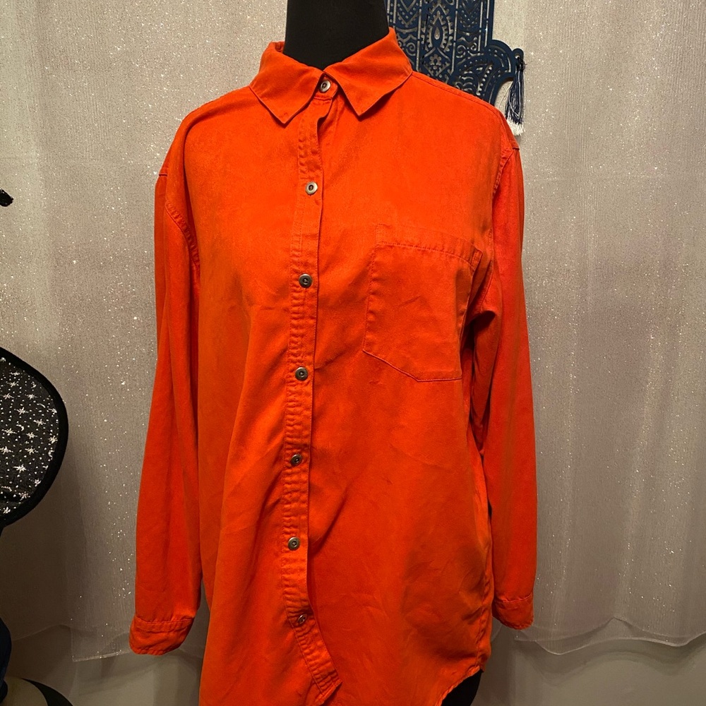 Large Vintage Orange Faux Leather Button Down